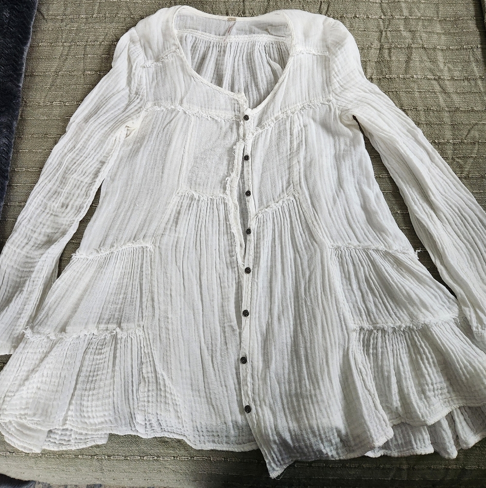 Free People White Button-Down Tunic